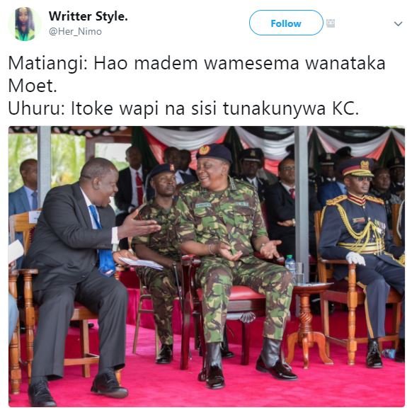 Writter style. her_nimo follow matiangi hao madem wamesema wanataka moet. uhuru