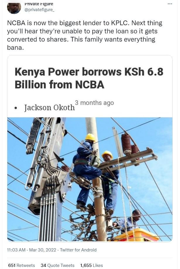 Prıvare figure privatefigure ncba is now the biggest lender to kplc. next thing