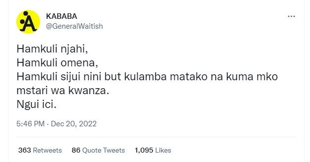 Kababa generalwaitish hamkuli njahi hamkuli omena, hamkuli sijui nini but kulamb