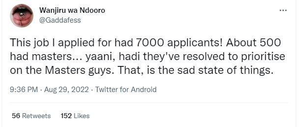 Wanjiru wa ndooro gaddafess this job applied for had applicants! about 500 had m