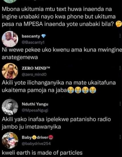 Mbona ukitumia mtu text huwa inaenda na ingine unabaki nayo kwa phone but ukitum