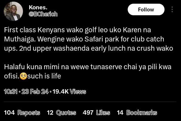 Kones. hezfch follow first class kenyans wako golf leo uko karen na muthaiga wen