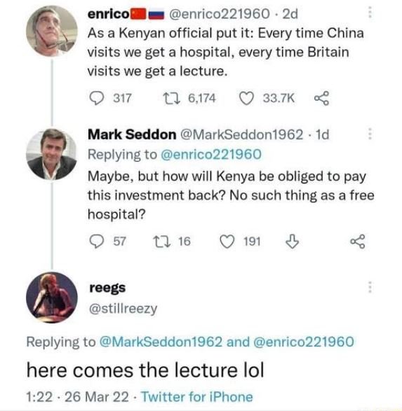 Enrlco enrico221960 2d as a kenyan official put it every time china visits we ge