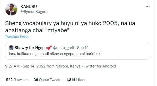 Kaguru symonkaguru sheng vocabulary ya huyu ni ya huko , najua anaitanga chai mt