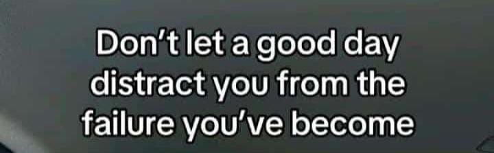 Don'tlet agood day distract you from the failure you've become