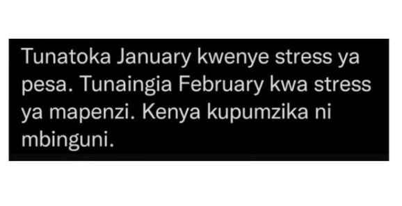 Tunatoka January kwenye stress ya pesa. Tunaingia February kwa stress ya mapenzi
