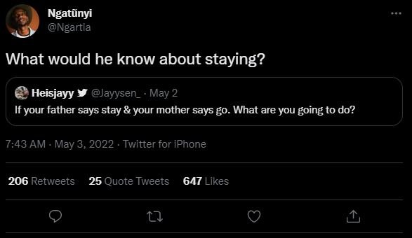 Ngatñnyi ngartia what would he know about staying? heisjayy jayysen _ may . if y