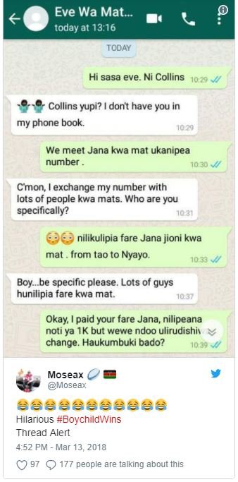 Eve wa mat _ today at 13,16 today hi sasa eve. ni collins collins yupi? dont hav