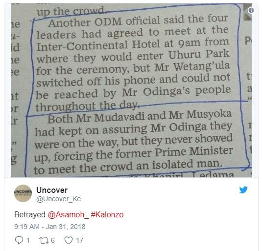 Up the_crowd he another odm official said the four leaders had agreed to meet at