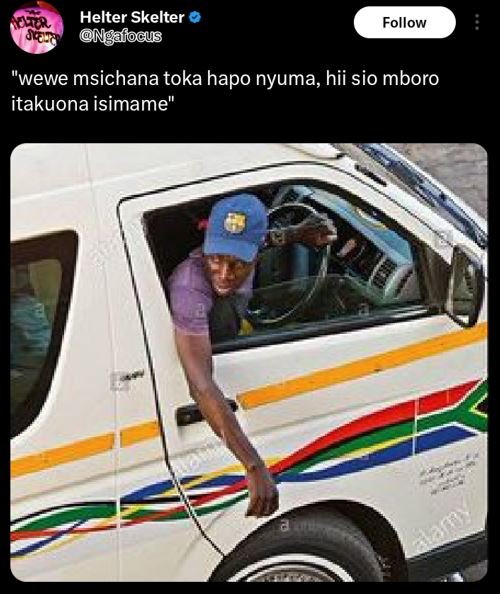 Helter skelter ngaiogus follow 'wewe msichana toka hapo nyuma, hii sio mboro ita