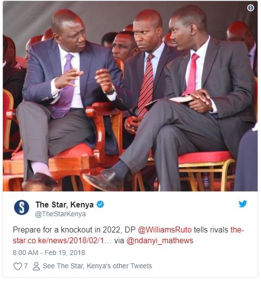 The star, kenya thestarkenya prepare for a knockout in , dp williamsruto tells r