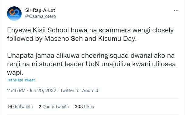 Sirrapalot osama_otero enyewe kisii school huwa na scammers wengi closely follow