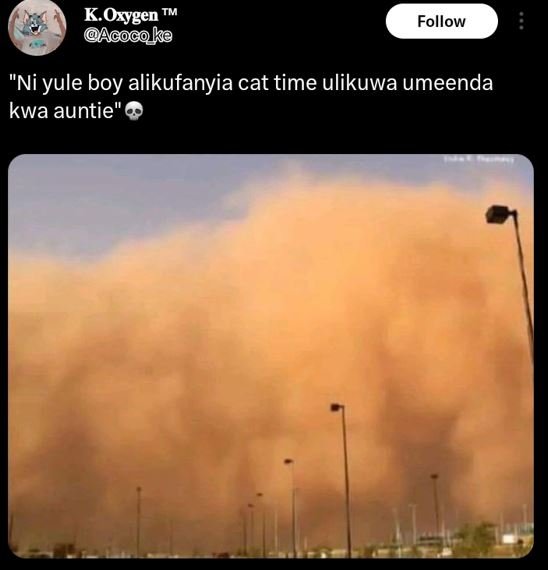 Koxygen acocoke follow ni yule boy alikufanyia cat time ulikuwa umeenda kwa aunt