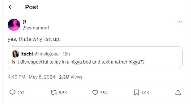 Post ysmammri yes, thats why i sit up. itachi imvkgoku . 15h is it disrespectful