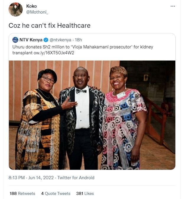 Koko mothoni _ coz he can't fix healthcare ntv kenya ntvkenya 18h uhuru donates