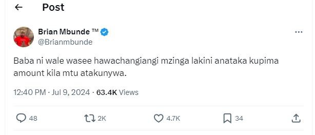 Post brian mbunde brianmbunde baba ni wale wasee hawachangiangi mzinga lakini an