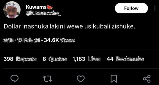 Kuwams kuwamocho_ follow dollar inashuka lakini wewe usikubali zishuke j18 15 fe