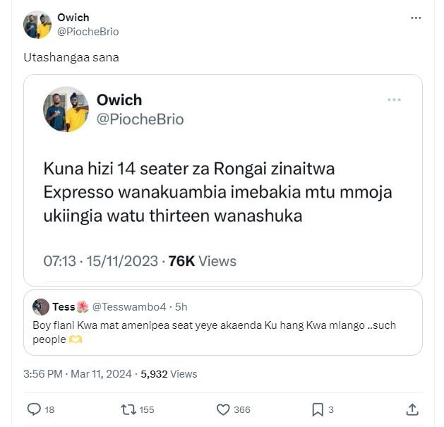 Owich piochebrio utashangaa sana owich piochebrio kuna hizi 14 seater za rongai