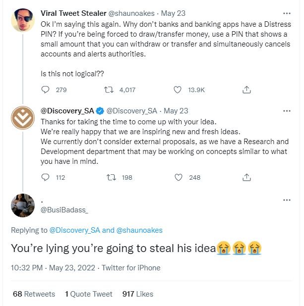 Viral tweet stealer shaunoakes may 23 ok m saying this again. why don' banks and