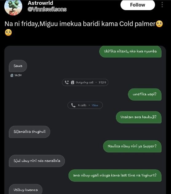 Astrowrld vinniawilsons follow na ni friday,miguu imekua baridi kama cold palmer