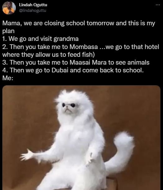 Lindah Oguttu lindahoguttu Mama, we are closing school tomorrow and this is my p