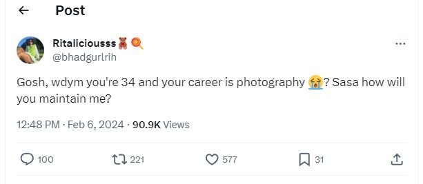 Post ritaliciousss bhadgurlrih gosh, wdym you're 34 and your career is photograp