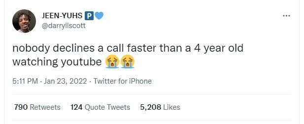 JEENYUHS Qo darryllscott nobody declines a call faster than a 4 year old watchin