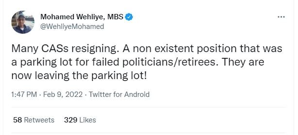 Mohamed Wehliye MBS WehliyeMohamed Many CASs resigning A non existent position t