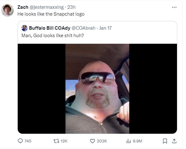 Zach jestermaxxing 23h he looks like the snapchat logo buffalo bill coady coabra