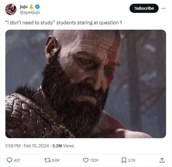 Juju ayeejuju subscribe idon'tneedto study students staring at question 1 758 pm