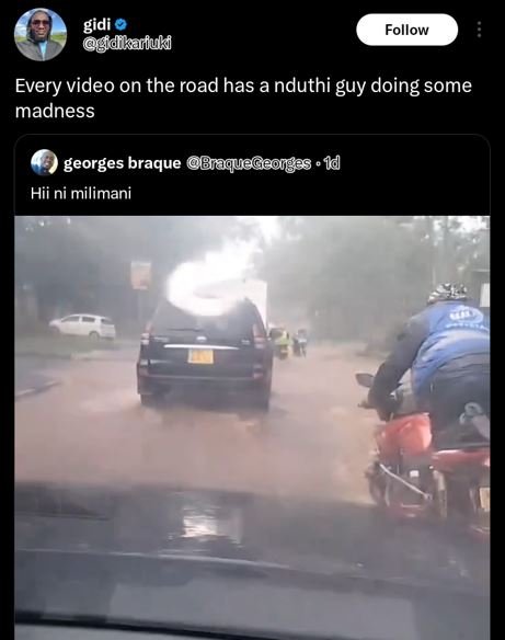 Gidi follow aidiarful every video on the road has a nduthi guy 'doing some madne