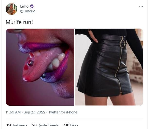 Limo ' limorio murife run! 11.59 am sep 27, twitter for iphone 158 retweets 20 q