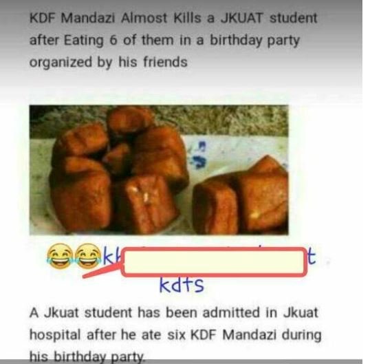 Kdf mandazi almost kills a jkuat student after eating 6 of them in a birthday pa
