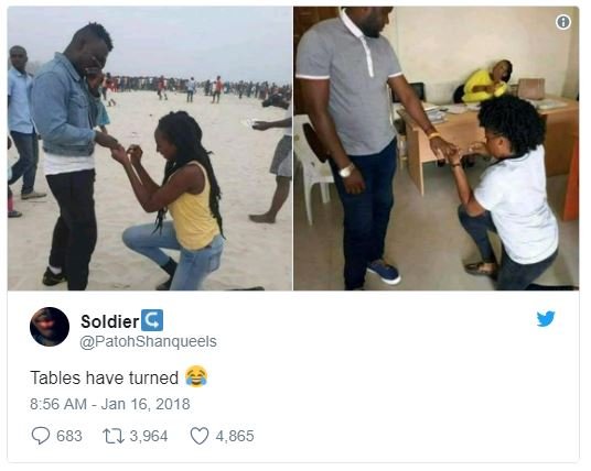 Soldier patohshanqueels tables have turned 8.56 am jan 16, 683 ll 3,964 4,865