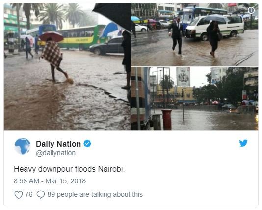 Daily nation dailynation heavy downpour floods nairobi. 8.58 am mar 15. 89 peopl