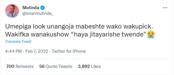 Mutinda brianmutinda_ Umepiga Iook unangoja mabeshte wako wakupick. Wakifka wana