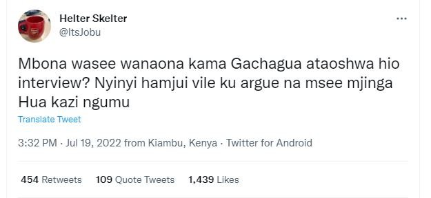 Helter skelter itsjobu mbona wasee wanaona kama gachagua ataoshwa hio interview?