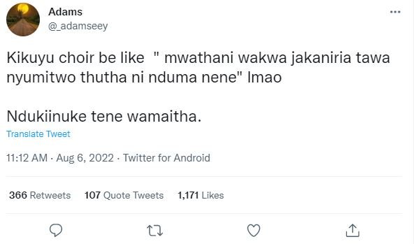 Adams adamseey kikuyu choir be like mwathani wakwa jakaniria tawa nyumitwo thuth