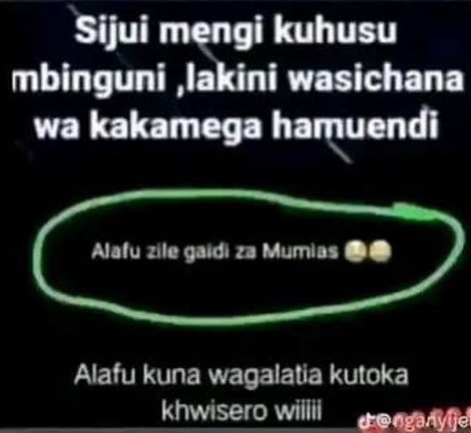 Sijui mengi kuhusu mbinguni lakini wasichana wa kakamega hamuendi alolu zile gai