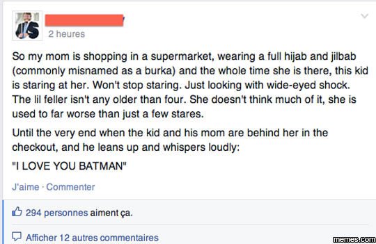 2 heures so my mom is shopping in a supermarket, wearing a full hijab and jilbab