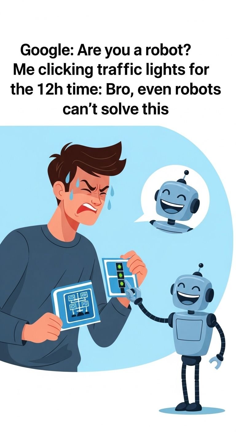 Google are you a robot? me clicking traffic lights for the 12h time bro, even ro