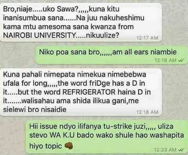 Bro niaje uko sawa? 06 kuna kitu inanisumbua sana_ na juu nakuheshimu kama mtu a
