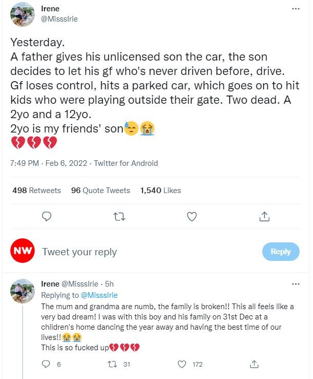 Irene Missslrie Yesterday. A father gives his unlicensed son the car, the son de