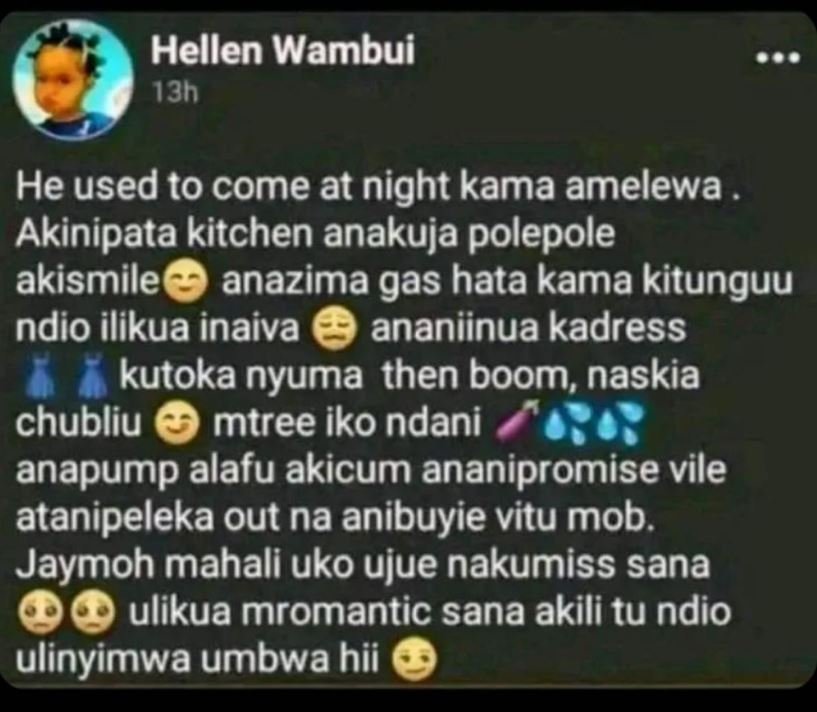 Hellen wambui 13h he used to come at night kama amelewa akinipata kitchen anakuj