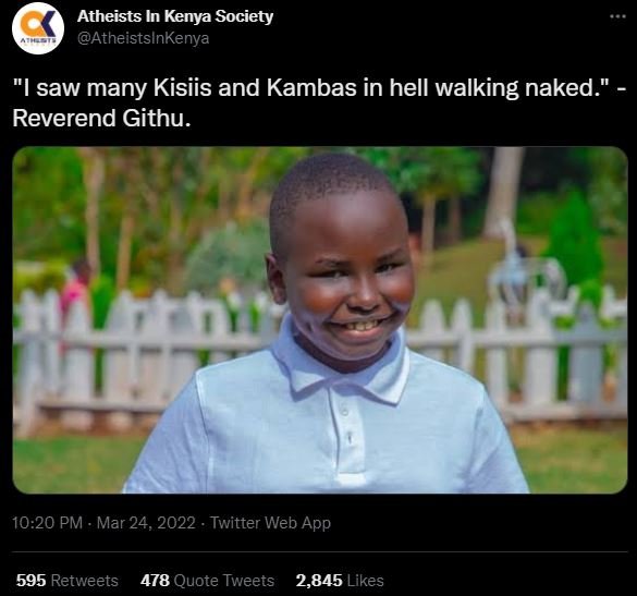 Atheists In Kenya Society AtheistslnKenya Isaw many Kisiis and Kambas in hell wa
