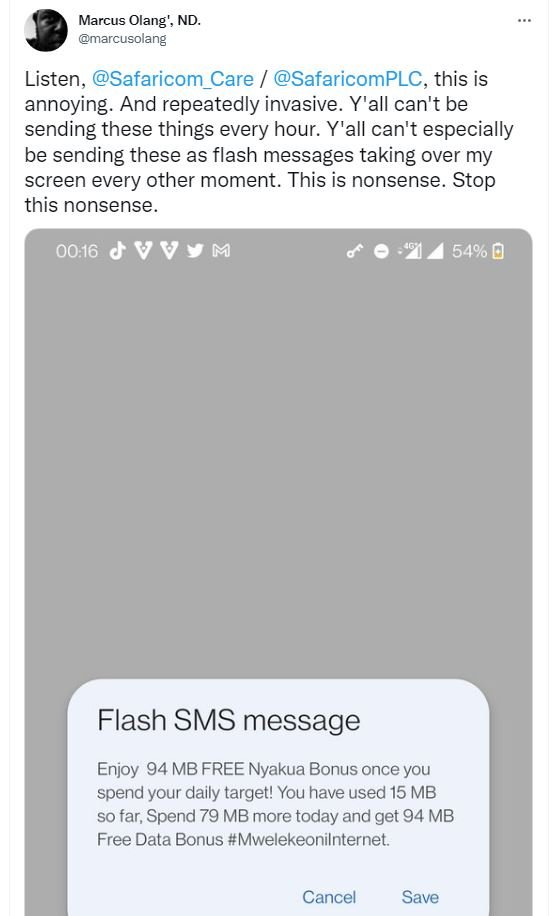 Marcus olang' nd. marcusolang listen safaricom_care safaricomplc this is annoyin