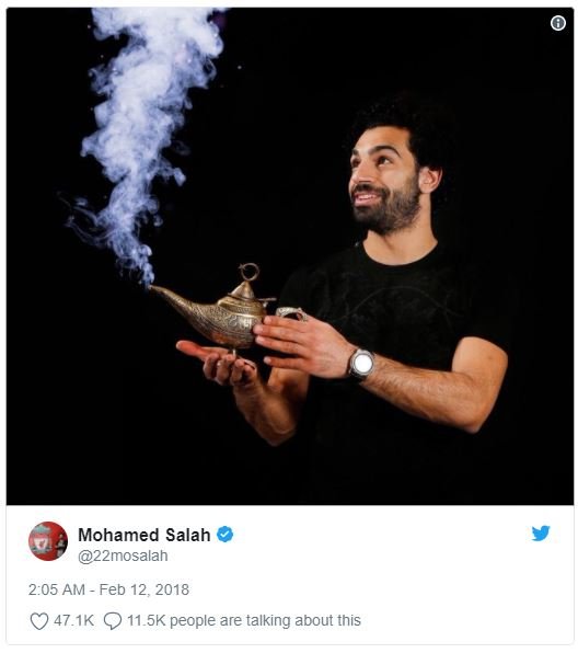Mohamed salah 22mosalah 2.05 am feb 12, 47.1k q 11 5k people are talking about t
