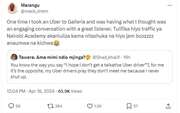 Marangu mack_shem one time took an uber to galleria and was having what thought