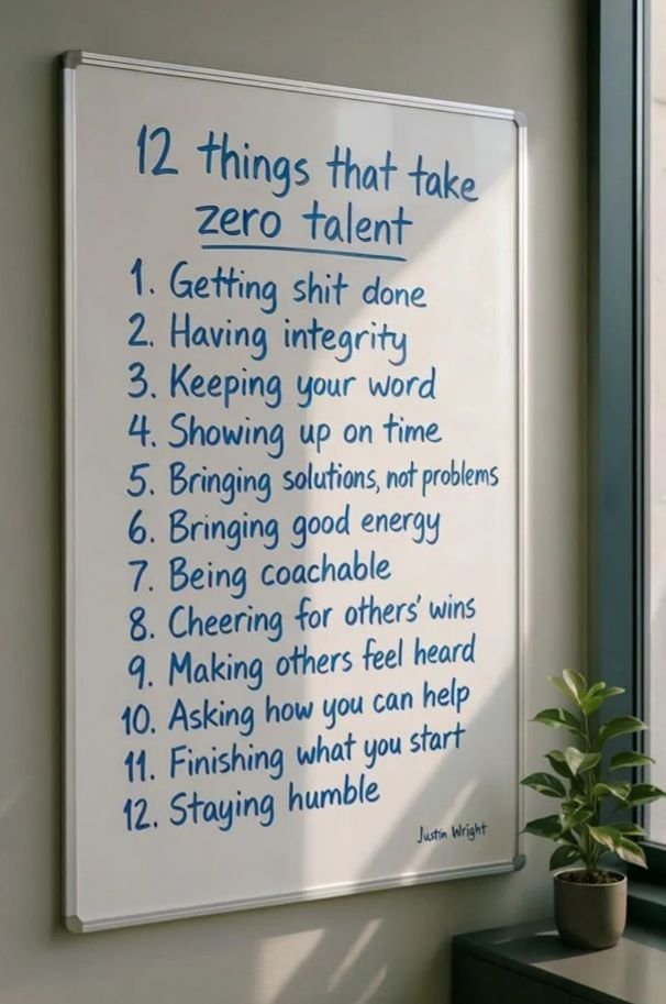 12 things that take zero_talent 1. getting shił done 2 having integrity 3. keepi