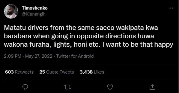 Timoshenko kianangih matatu drivers from the same sacco wakipata kwa barabara wh